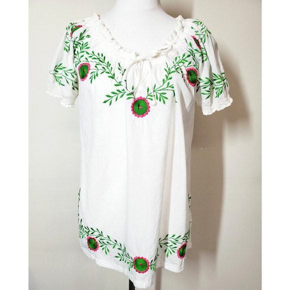 Gretchen Scott Womens Small White Top Peasant Bohemian Embroidered Cotton - Picture 9 of 9